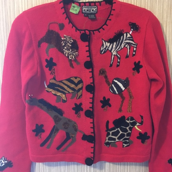 Berek 2 Sweaters - Berek 2 African Jungle Red Sweater. Small.